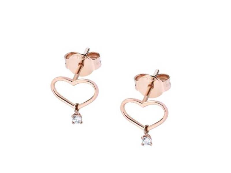 ORECCHINI CUORE A LOBO IN ORO ROSA CON DIAMANTE CON AMORE BURATO CI703